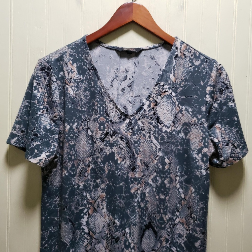 Christian Siriano Dress Womens XL Gray Animal Short Sleeve V Neck T-Shirt Short
